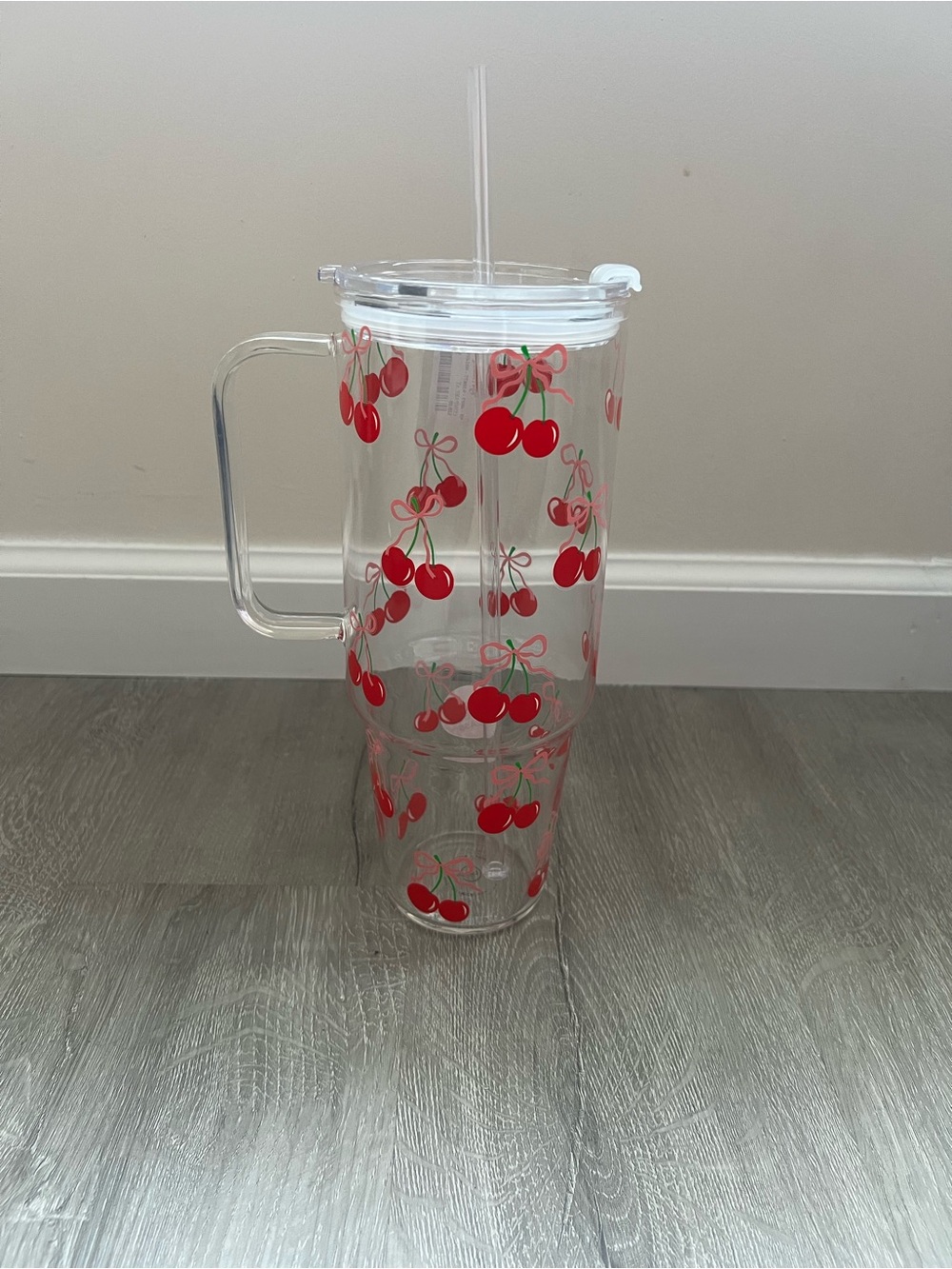 New Cherry Glass Tumbler with Handle and Straw 40oz